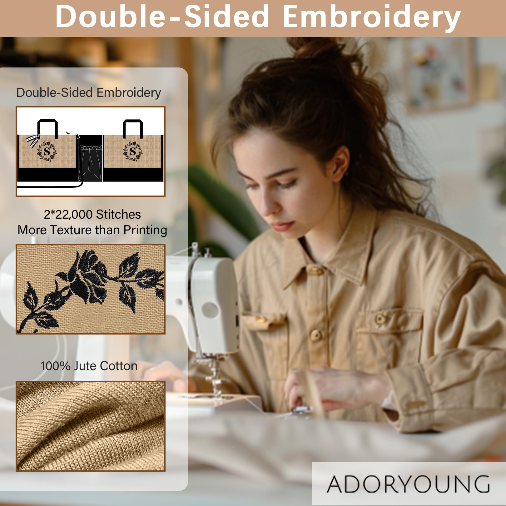Adoryoung initial embroidery detail on both sides adds texture and premium feel.
