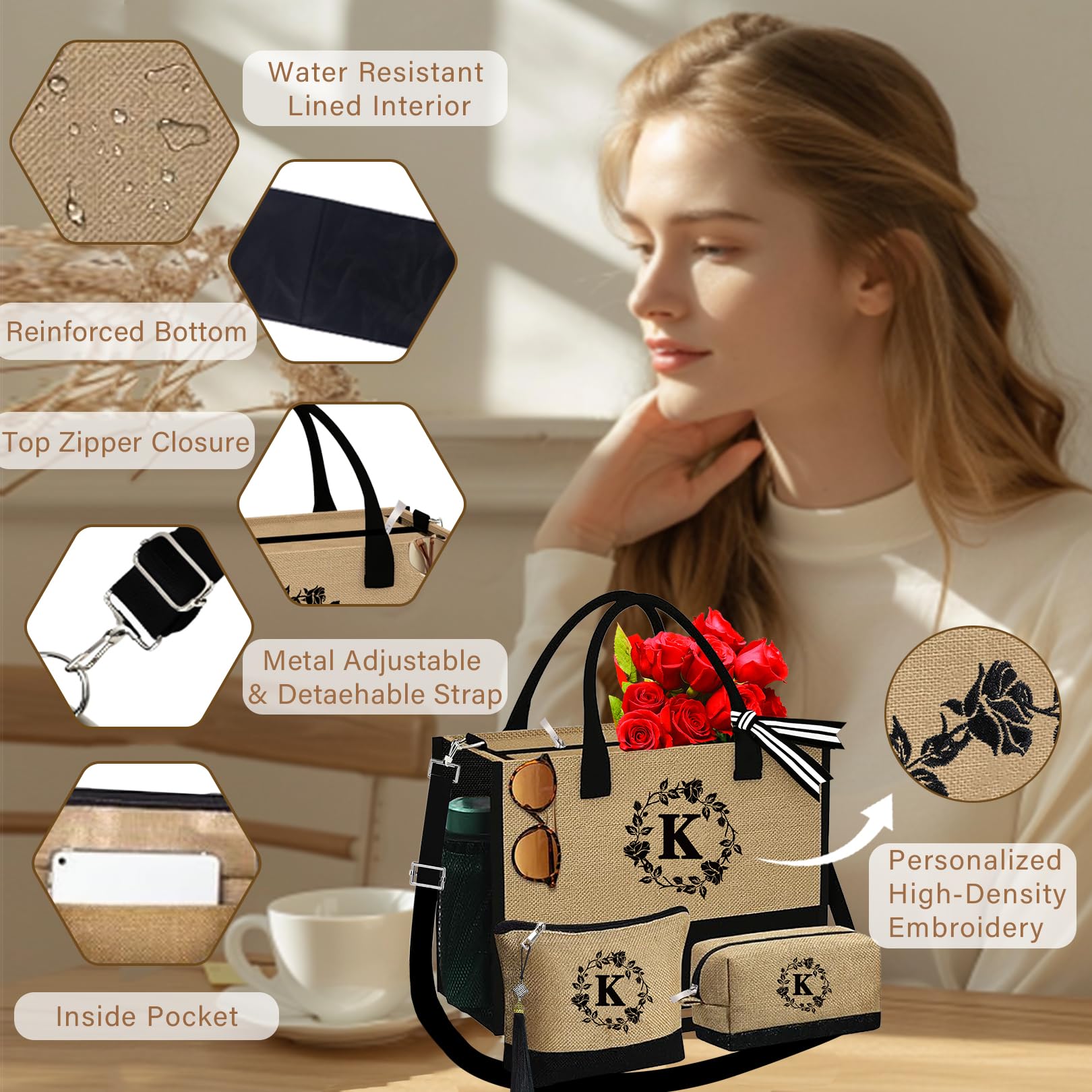 Adoryoung makeup bag set with matching embroidery for coordinated travel kit.