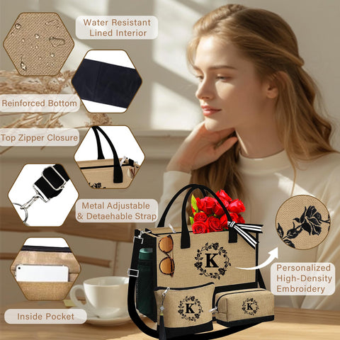 Adoryoung makeup bag set with matching embroidery for coordinated travel kit.