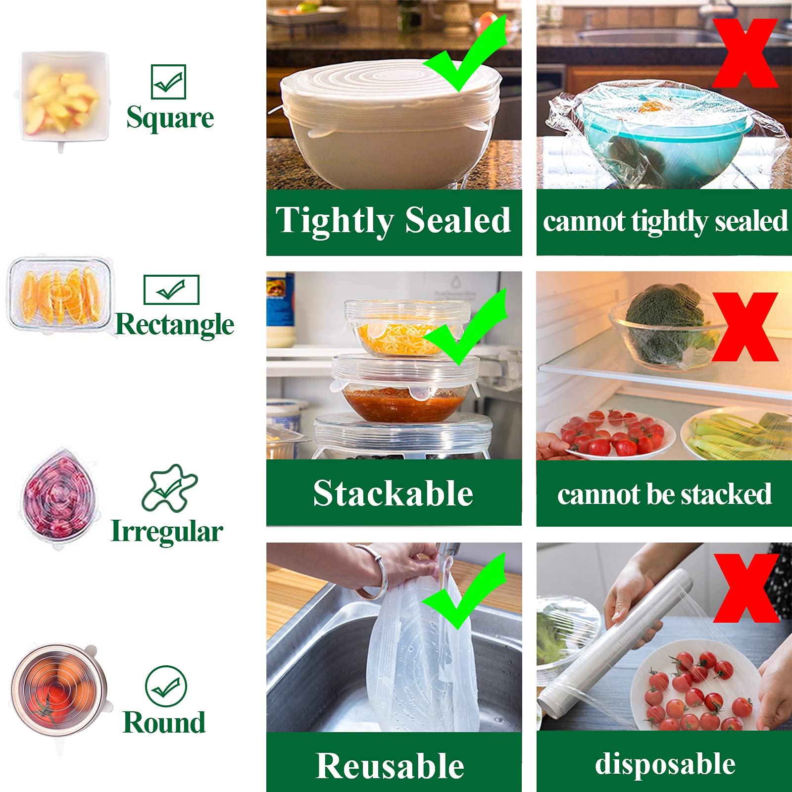 Adpartner silicone lids microwave-safe stretch withstands reheating safely
