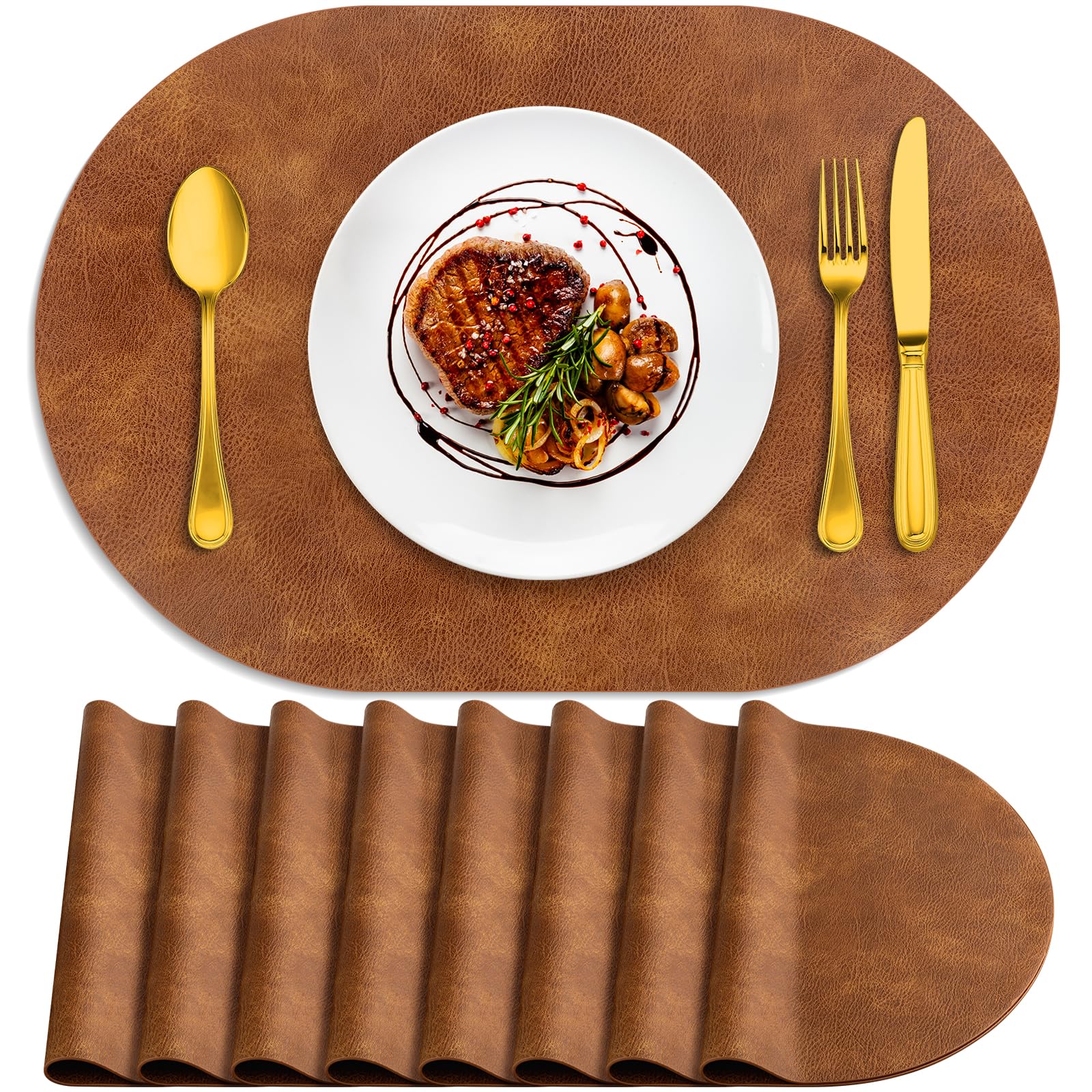 ADRIMER placemats in heat-resistant oval shape protect surfaces during meals.