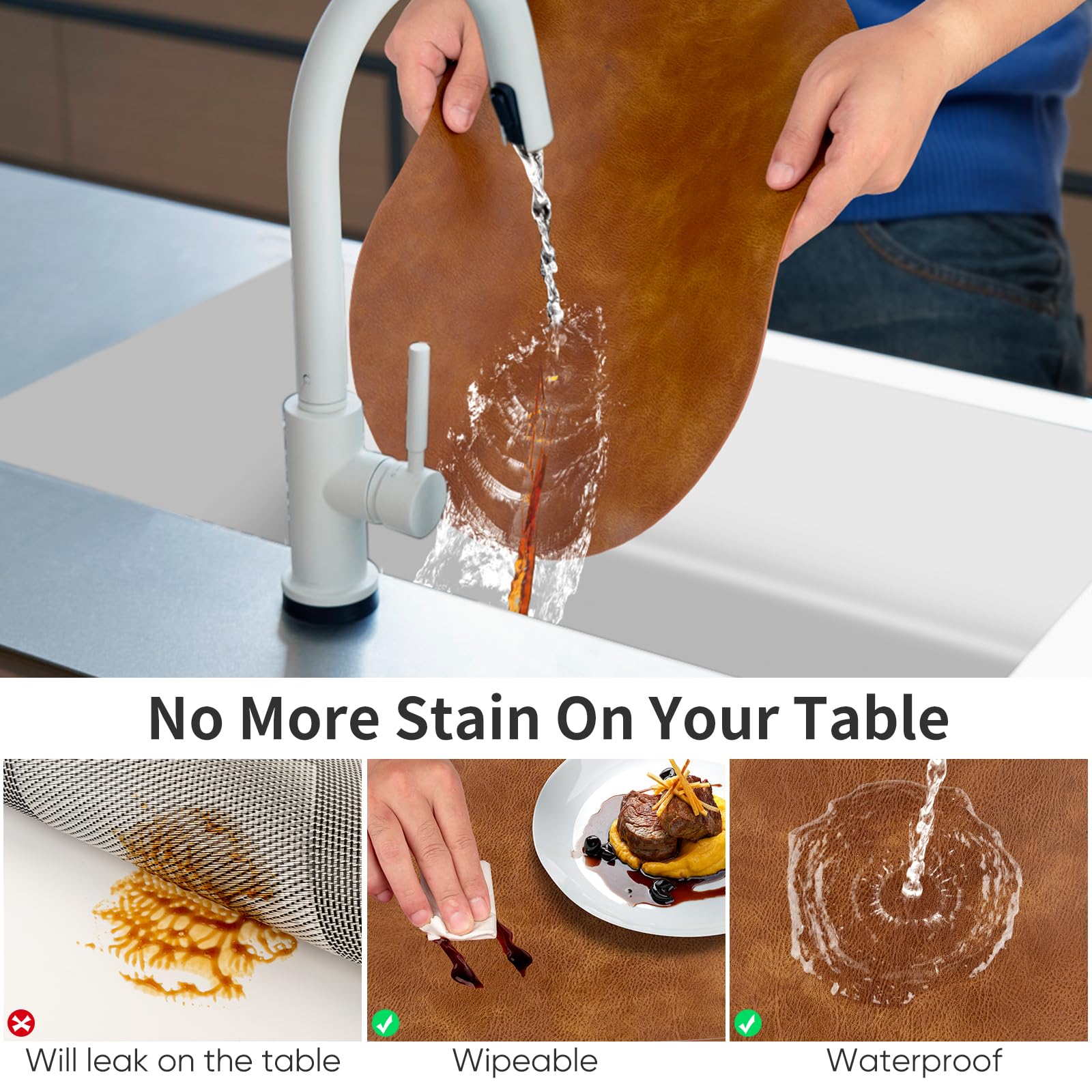 ADRIMER turmeric brown placemats add warmth while guarding against stains.