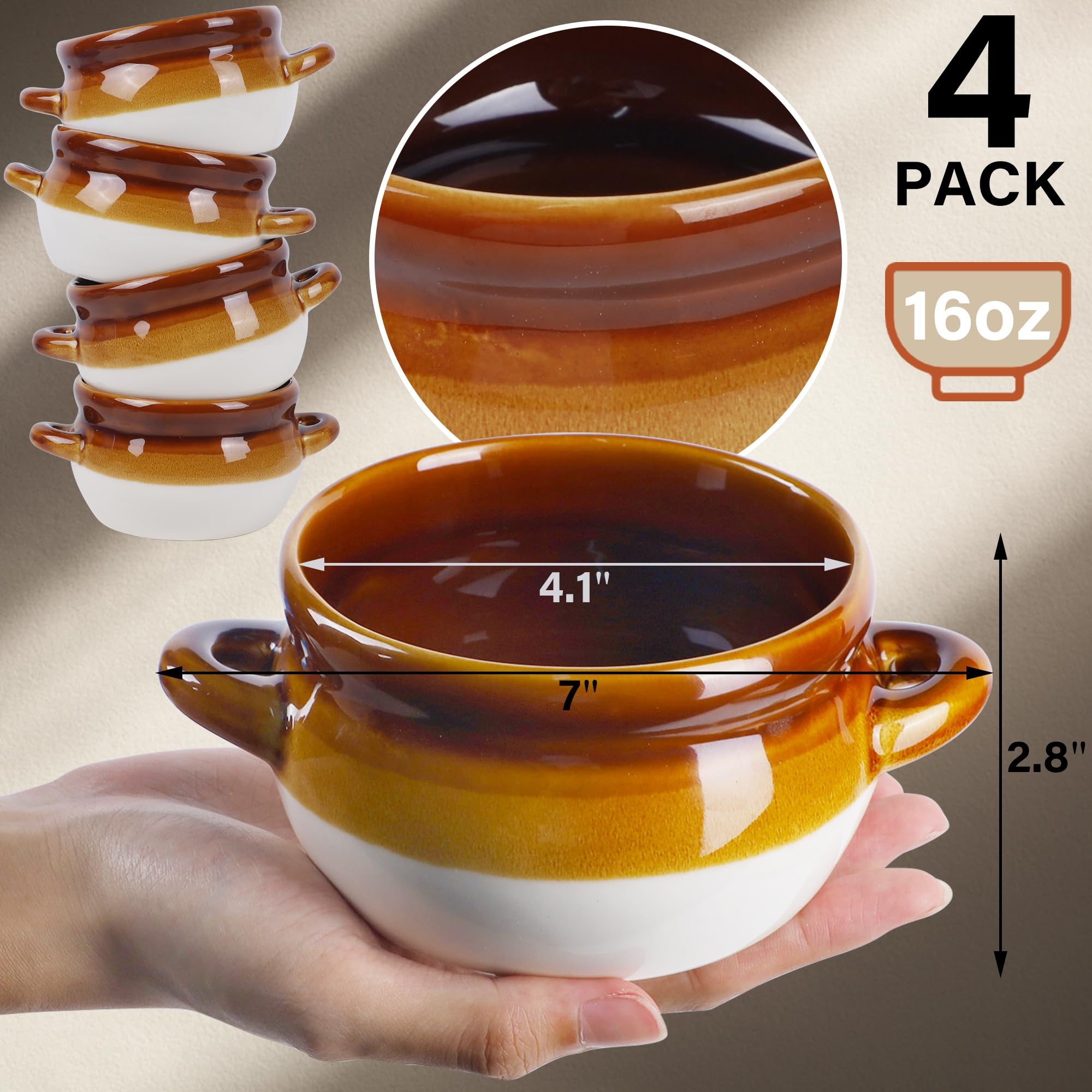 Adroiteet soup crocks with built-in handles for easy oven-to-table serving.