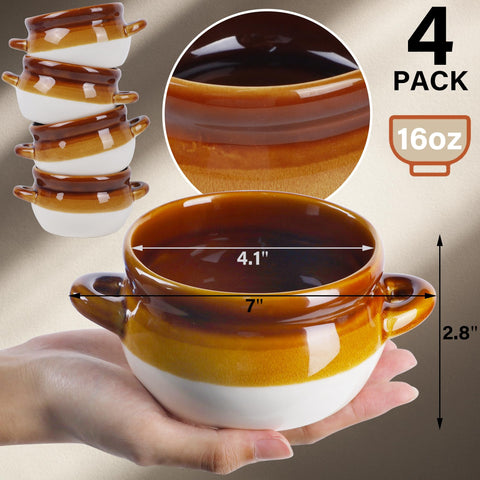 Adroiteet soup crocks with built-in handles for easy oven-to-table serving.