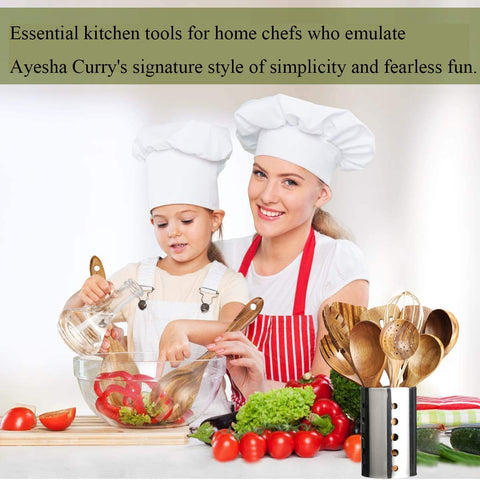 ADT AIUHI spoons stirring in a pan, heat-safe wooden utensils.