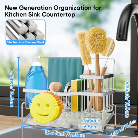 Adurei self-draining sink caddy keeps sponges and brushes dry and tidy.