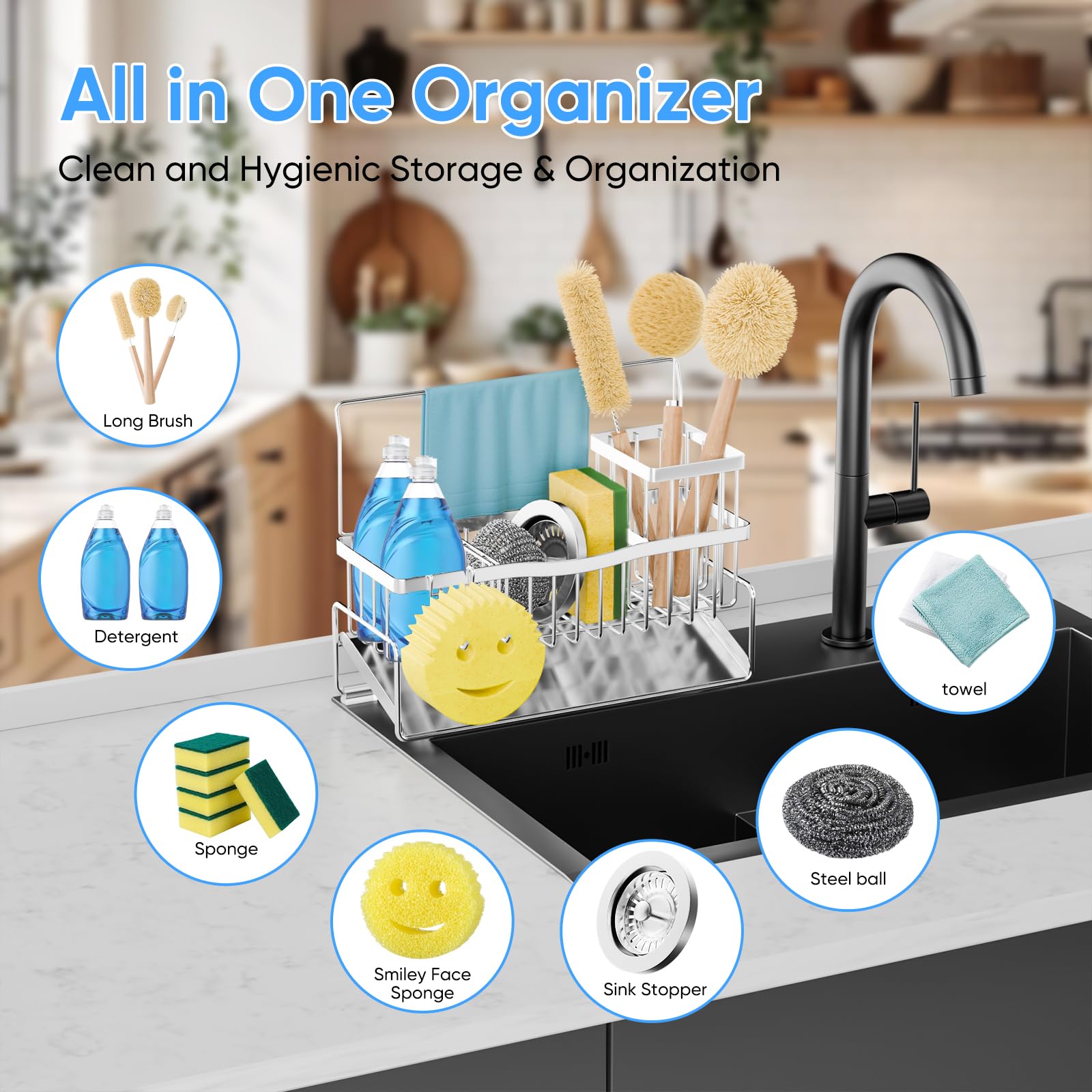 Adurei towel bar and divider keep a neat kitchen workspace.