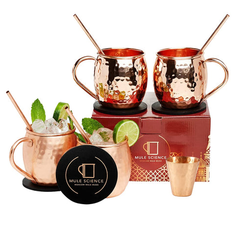 Advanced Mixology Mule Science copper mug set on bar display for stylish entertaining.