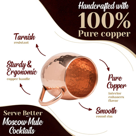 Advanced Mixology Mule Science tarnish-resistant exterior keeps copper look bright after entertaining.