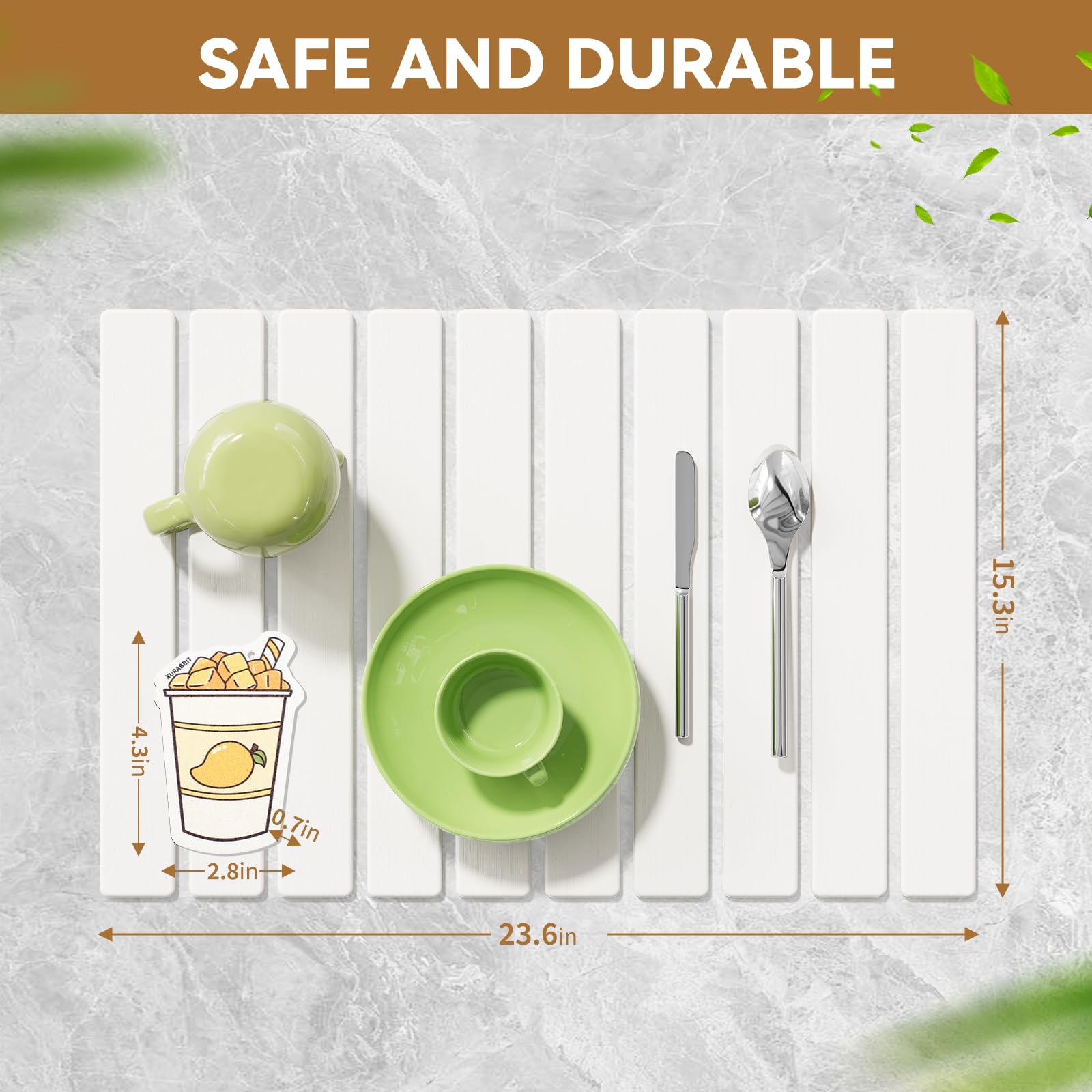 AEFLM on-counter drying with cups and cookware, keeping the surface tidy.