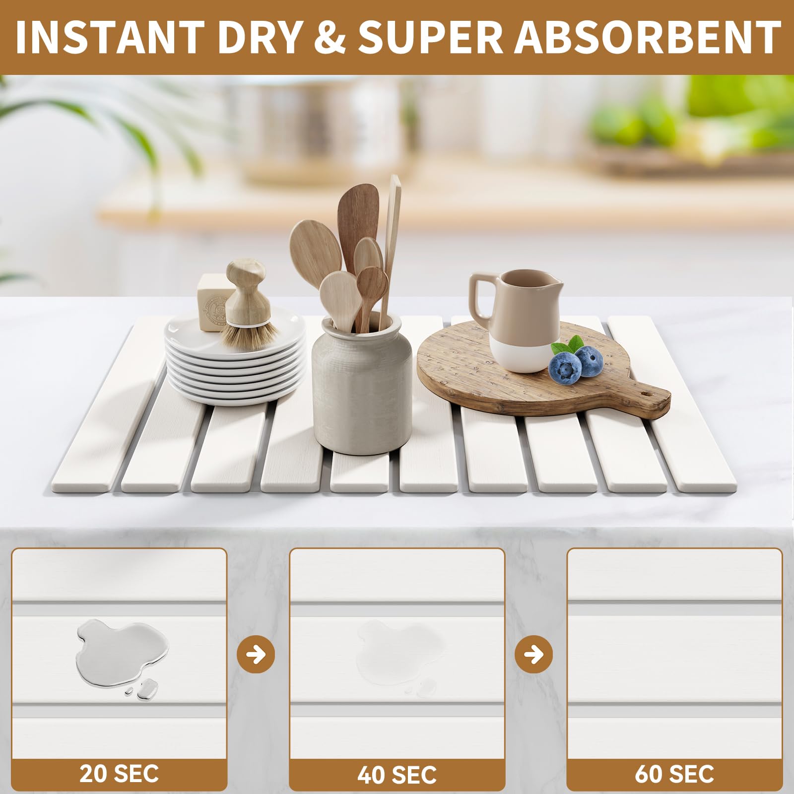 AEFLM foldable drying mat rolled for compact storage in a drawer or cabinet.