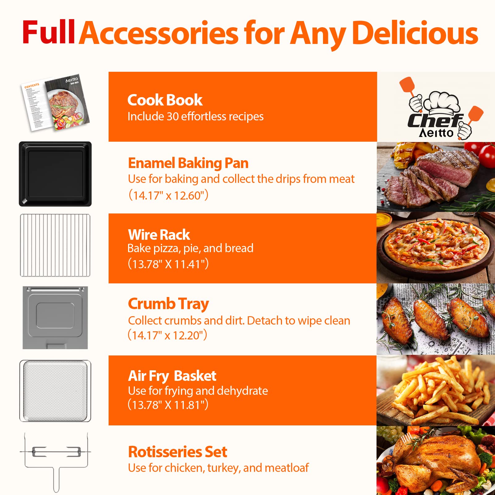 Aeitto 32-Quart Pro fits a 13-inch pizza with even browning.