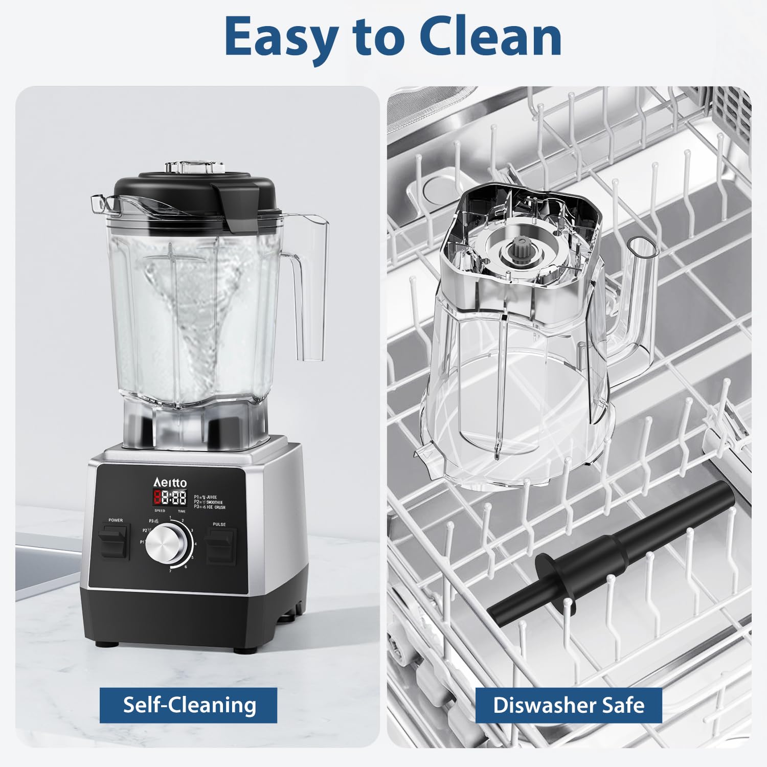 Aeitto blender LED display shows speed and time for precise blending