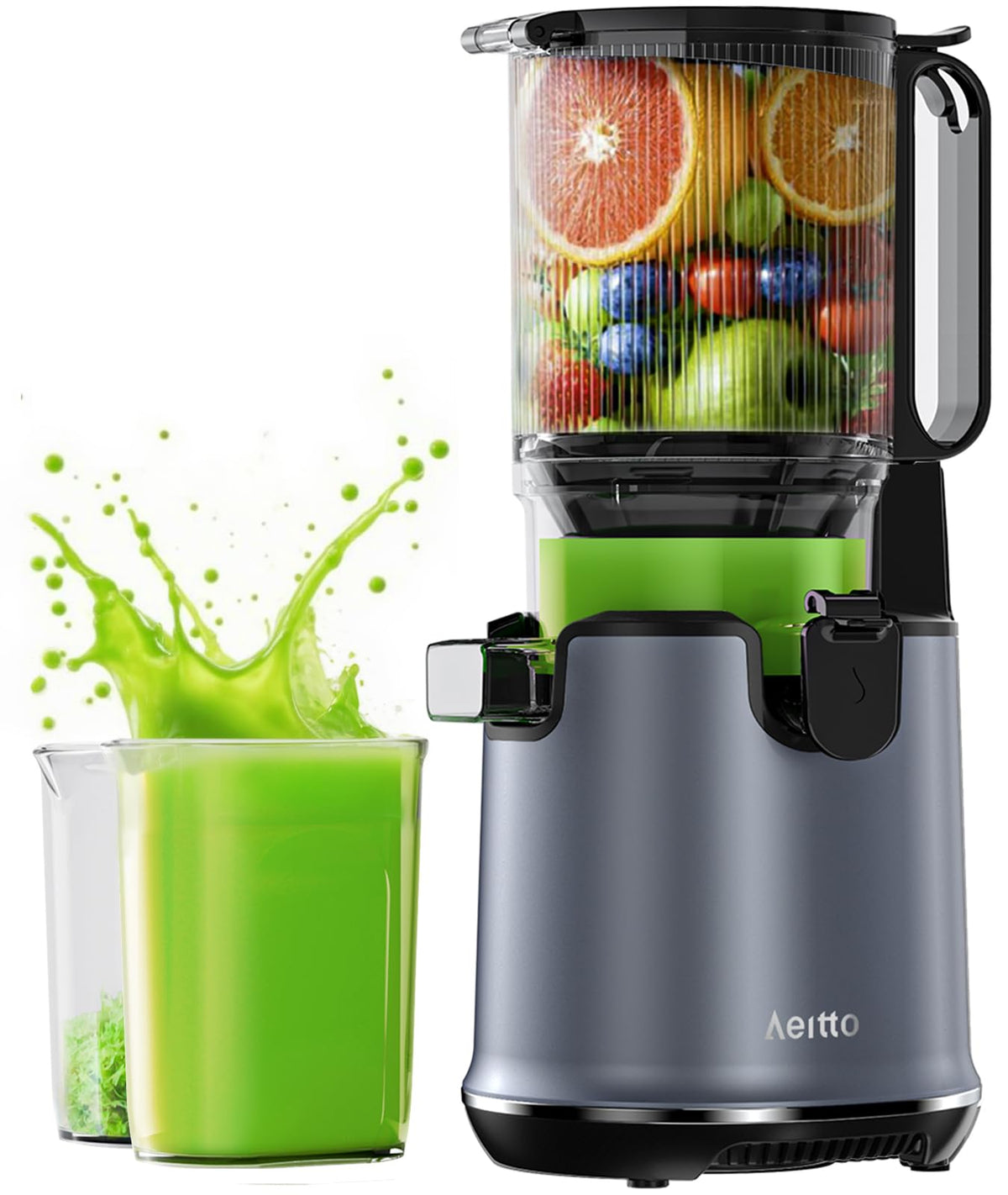 Aeitto cold press juicer front view highlights compact design for small kitchens