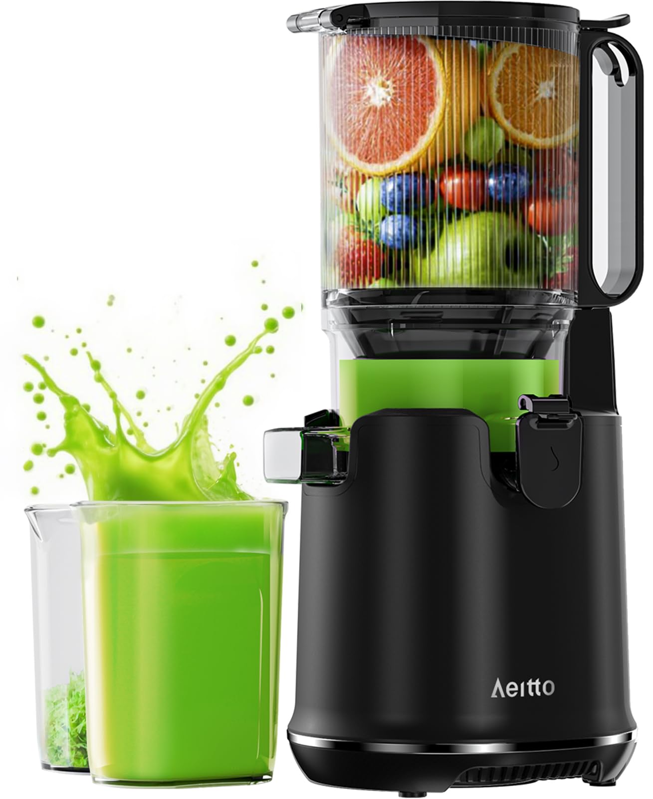 Aeitto cold press juicer with wide feed chute for convenient whole-fruit juicing