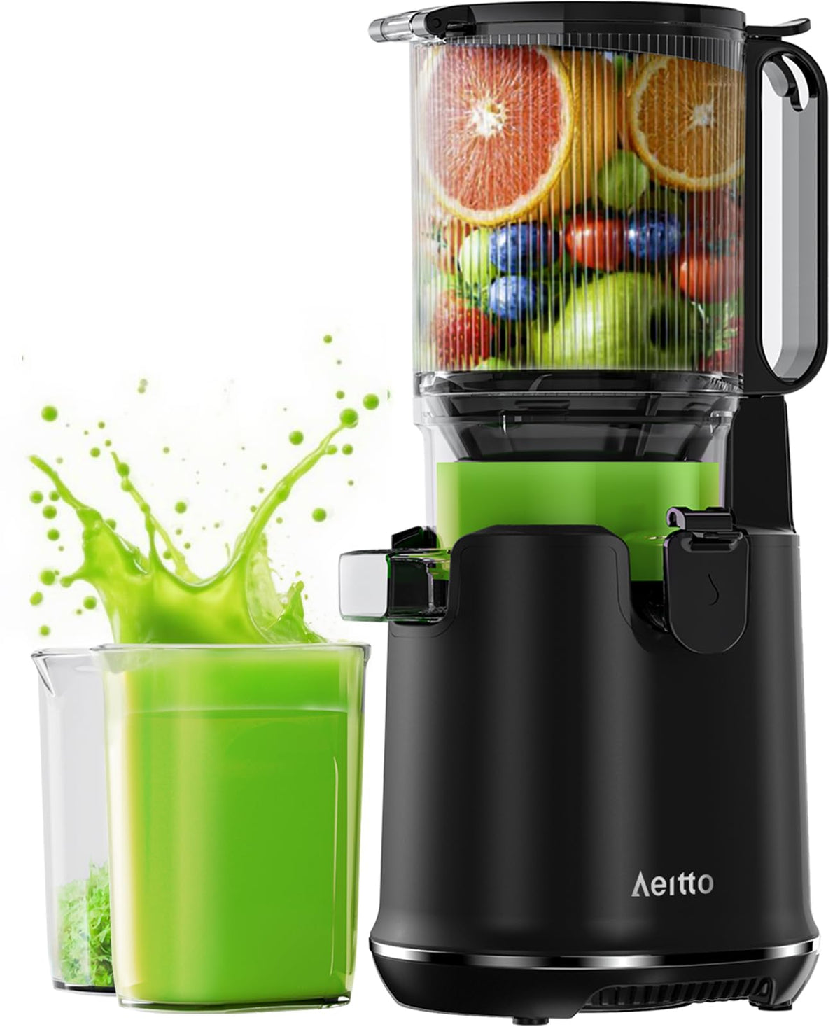 Aeitto cold press juicer with wide feed chute for convenient whole-fruit juicing