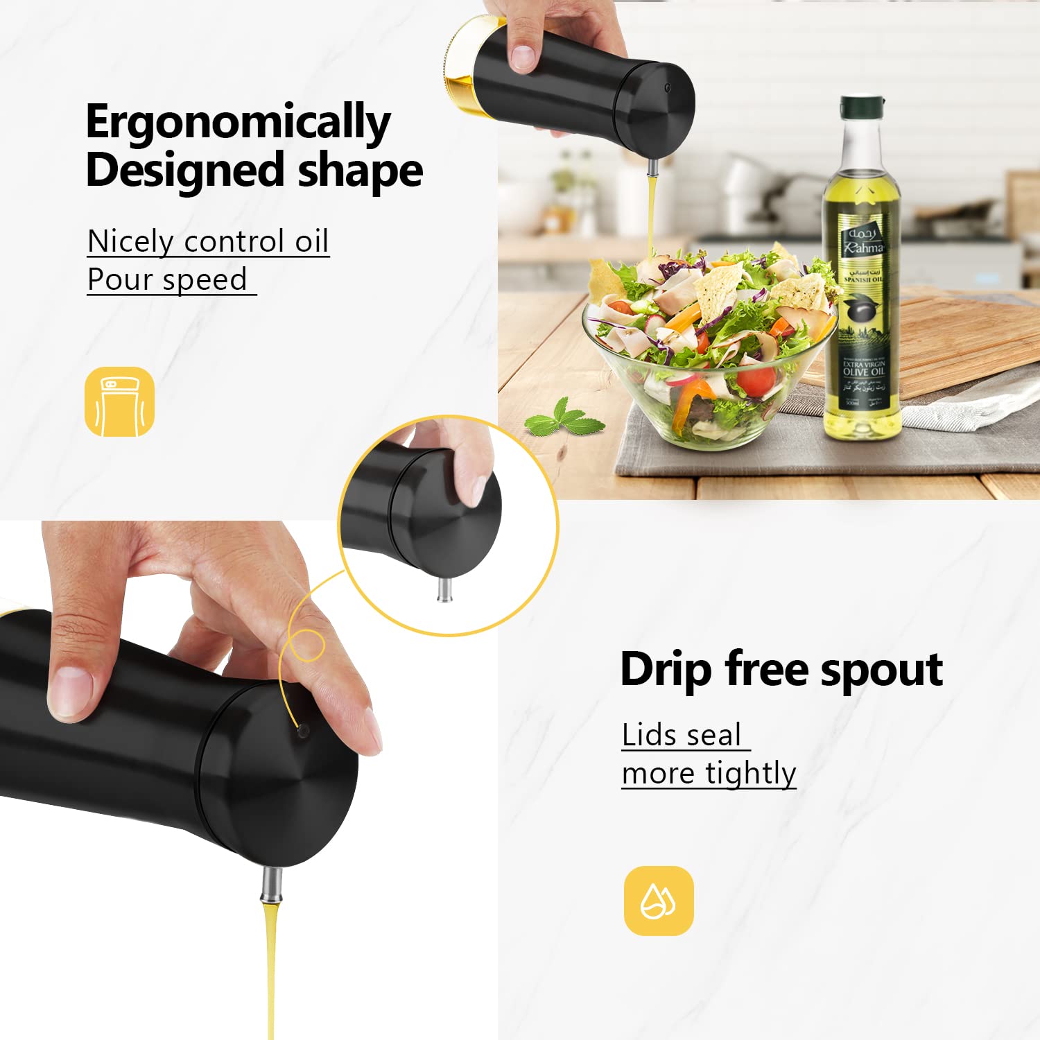 Aelga brushed stainless steel shell and clear glass bottle for premium kitchen decor