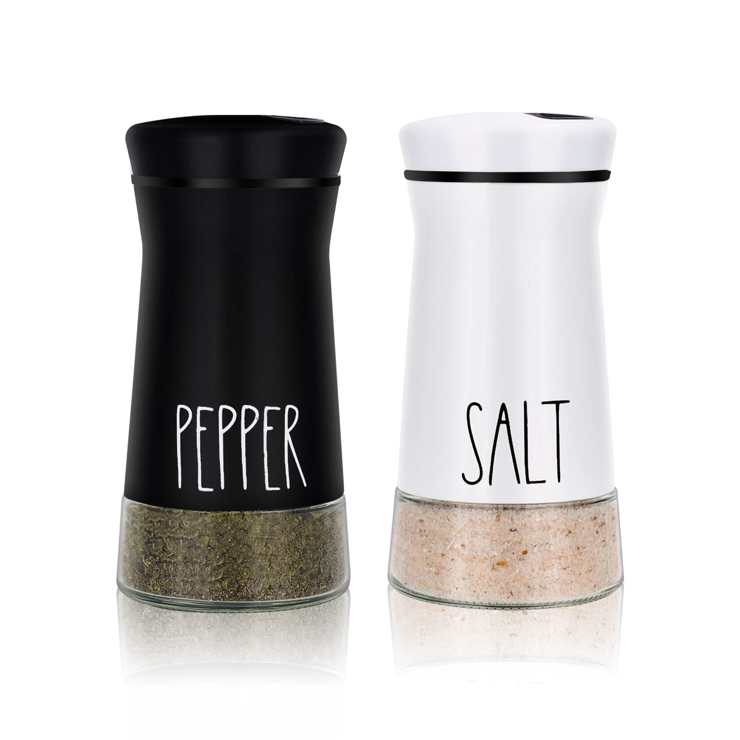Aelga farmhouse salt and pepper shakers with adjustable holes for precise seasoning.