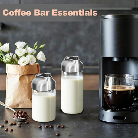 Aelga minimalist glass and metal coffee bar display on countertop