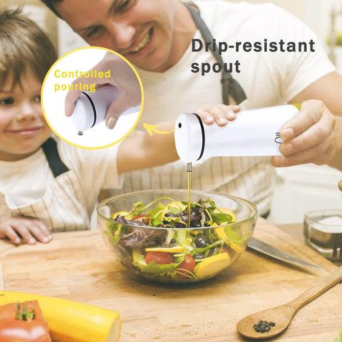 Aelga vinegar dispenser no-drip black bottle prevents spills.