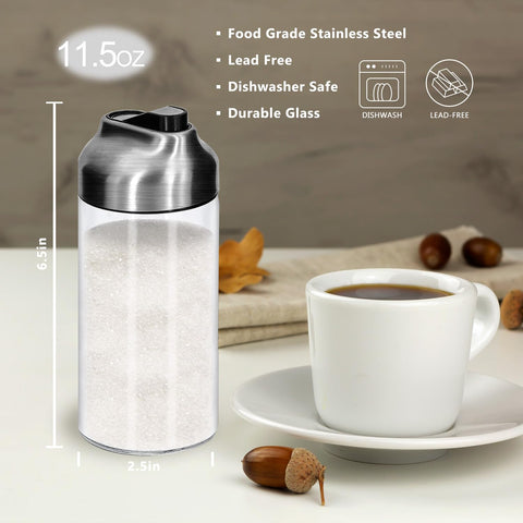 Aelga stainless flip cap keeps sugar dry and odor free.