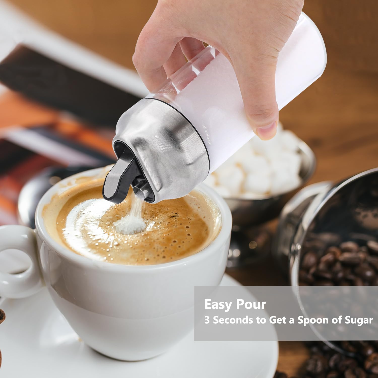 Aelga weighted pourer sugar dispenser for precise tea time pours.