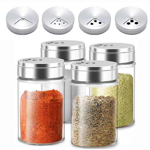 Aellabus salt and pepper set with four glass shakers for organized seasoning