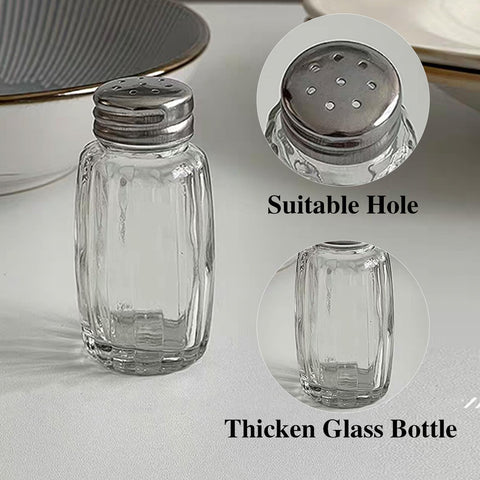Aellabus glass salt and pepper shakers highlighting transparent bottles and easy tracking.