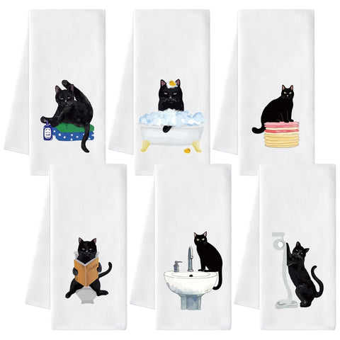 AellasNervalt black-cat towel set enhances bath and kitchen decor with a playful print