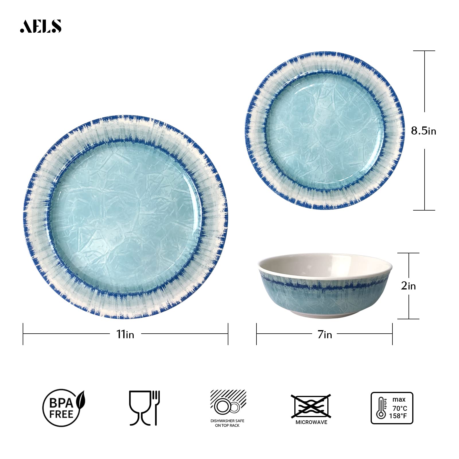 AELS melamine salad plates featuring the blue ice-cracking texture for casual meals