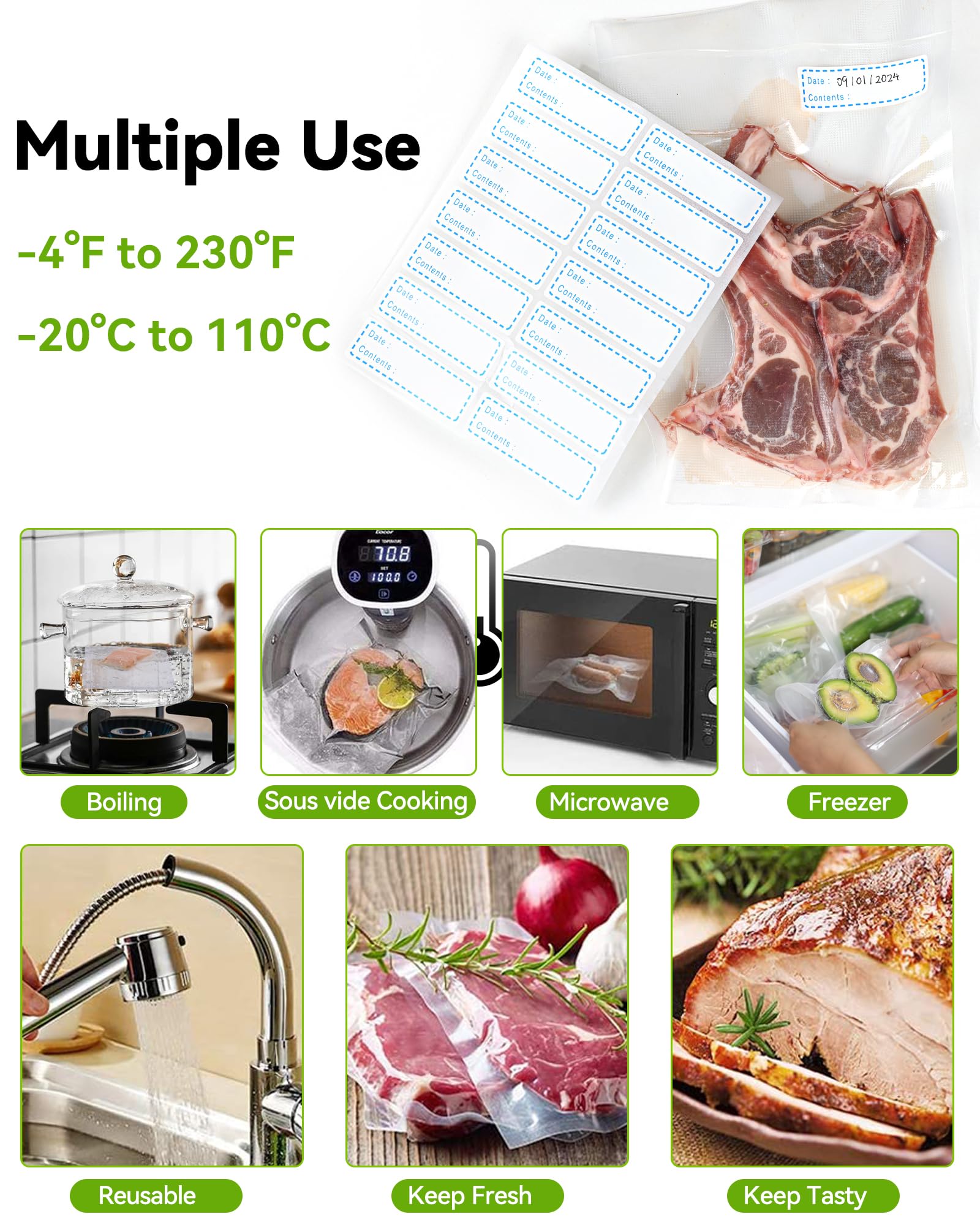 Waterproof labels from AENTGIU help track contents and storage times.