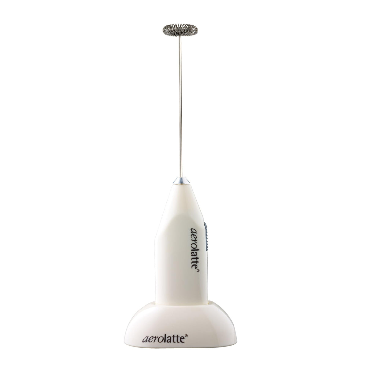 Aerolatte milk frother ivory with counter stand for quick, creamy foam.