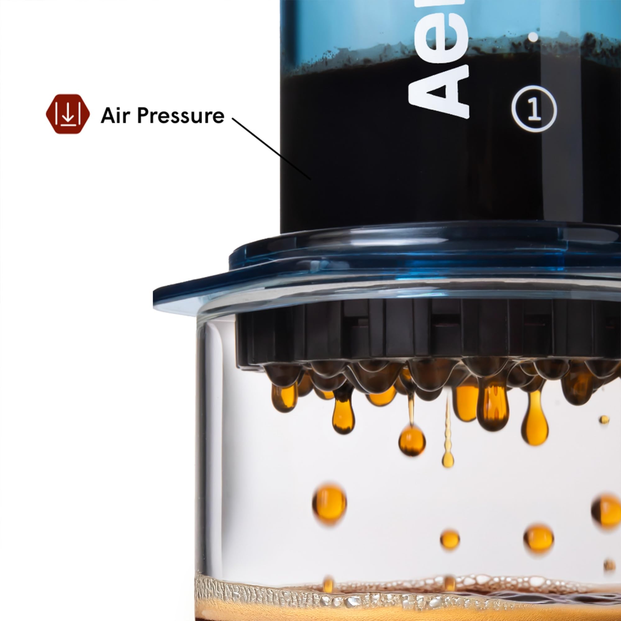 AeroPress Clear Blue Portable Design highlights quick setup and packing for trips.