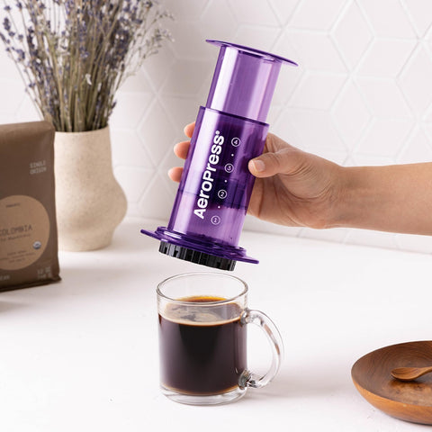 AeroPress Clear Purple 2-minute brew delivers a smooth cup on the go.