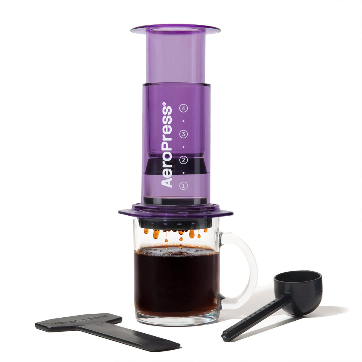 AeroPress Clear Purple Coffee Press for travel-friendly, quick, flavorful brews.
