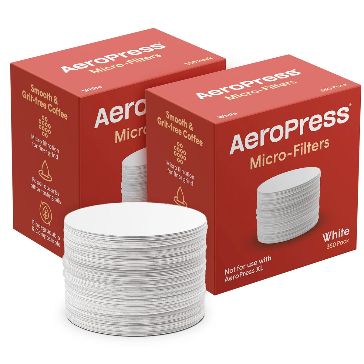 AeroPress filters in box highlighting compostable packaging.