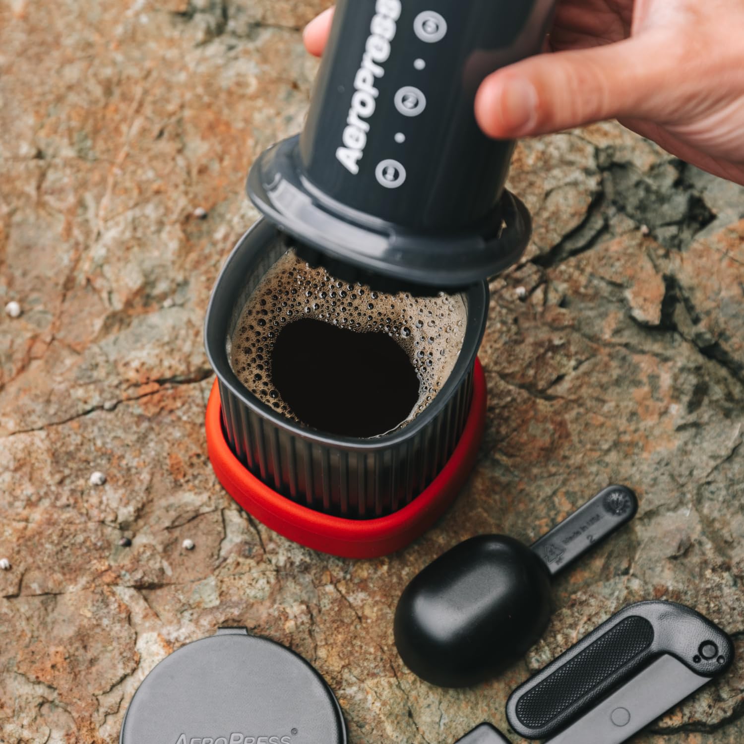 AeroPress Go supports hot or iced coffee anywhere, perfect for adventures.