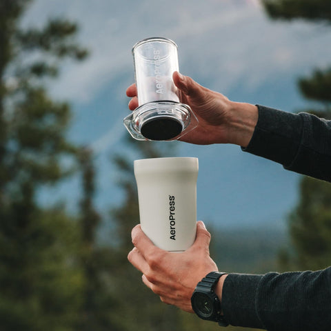 AeroPress Go Plus in action during travel and outdoor use