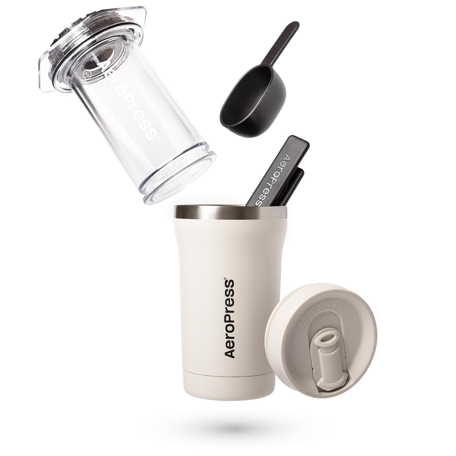 Magnetic lid on AeroPress Go Plus tumbler for secure transport