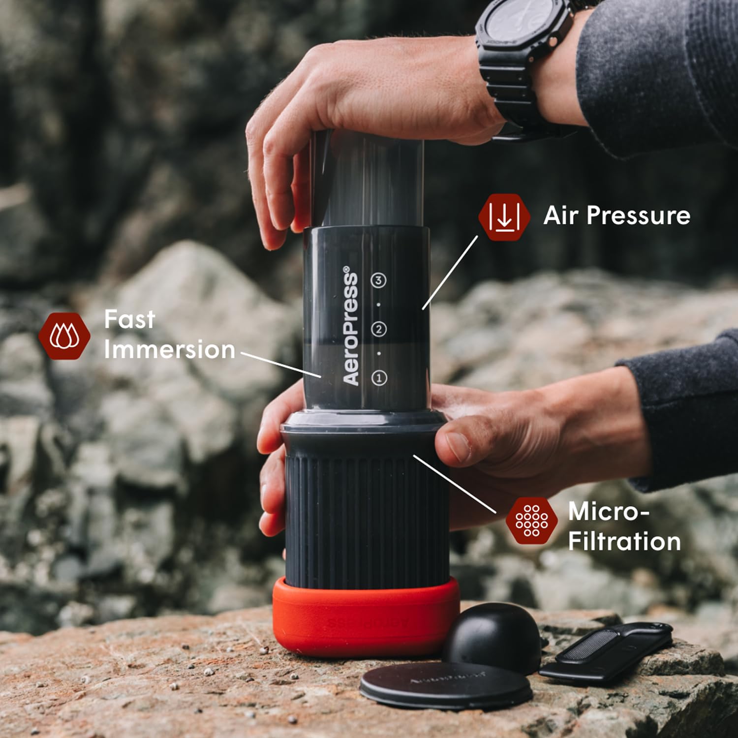 AeroPress Go three-in-one brewer delivers rich flavor in a portable pack.