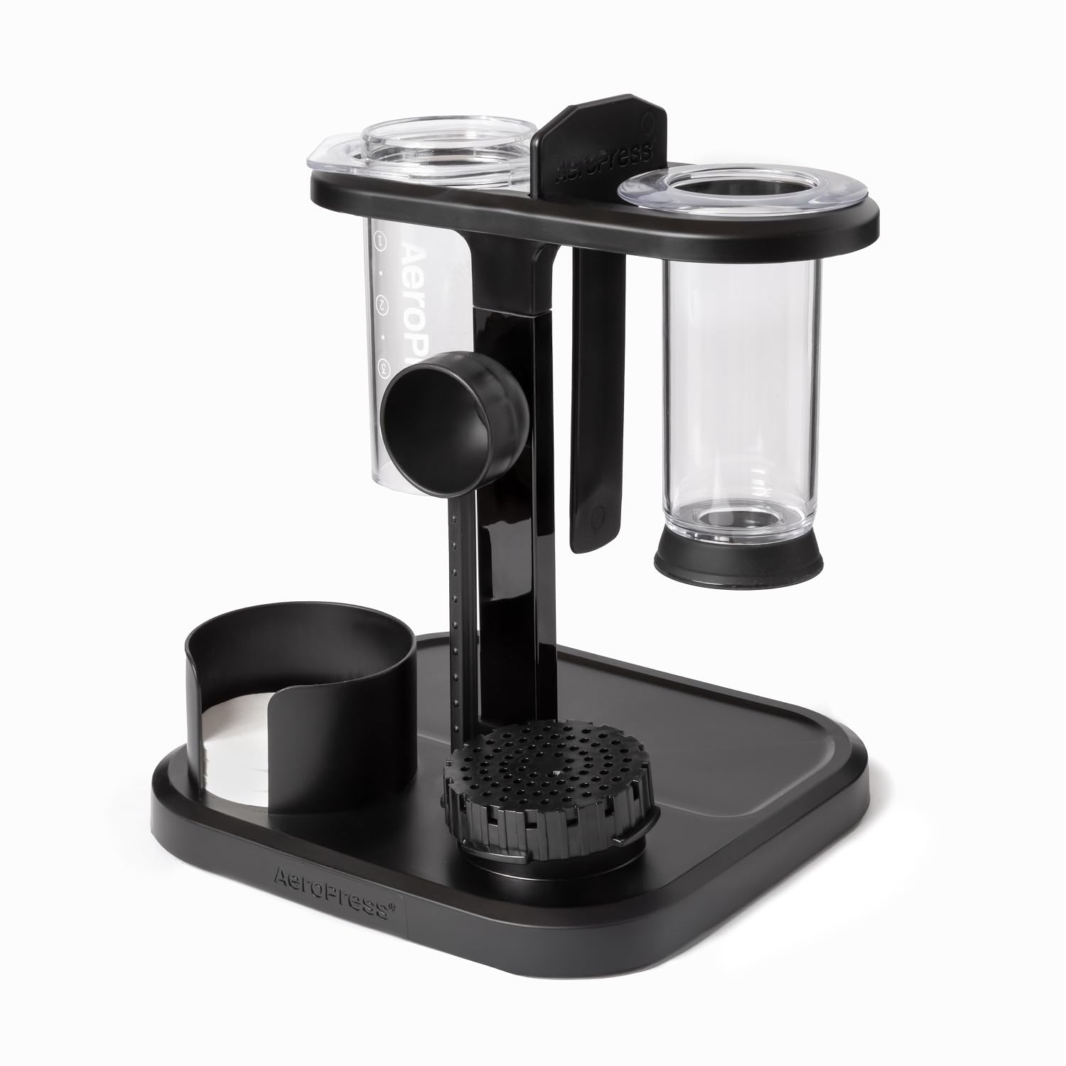 AeroPress Organizer Stand front view showing compact storage for all gear