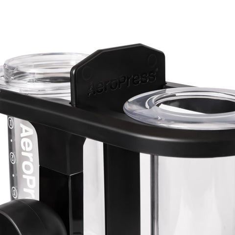 AeroPress Organizer Stand with AeroPress, scoop, and filters neatly organized for quick brew