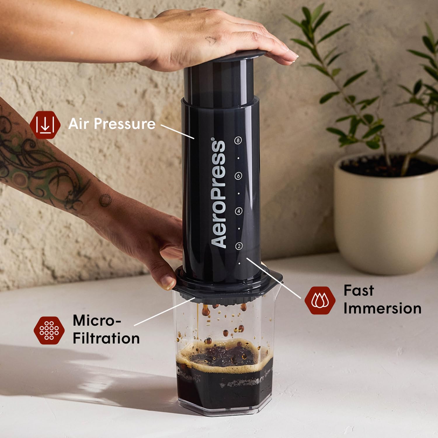 AeroPress Original XL crystal carafe ready for pour-over style serving on the go.