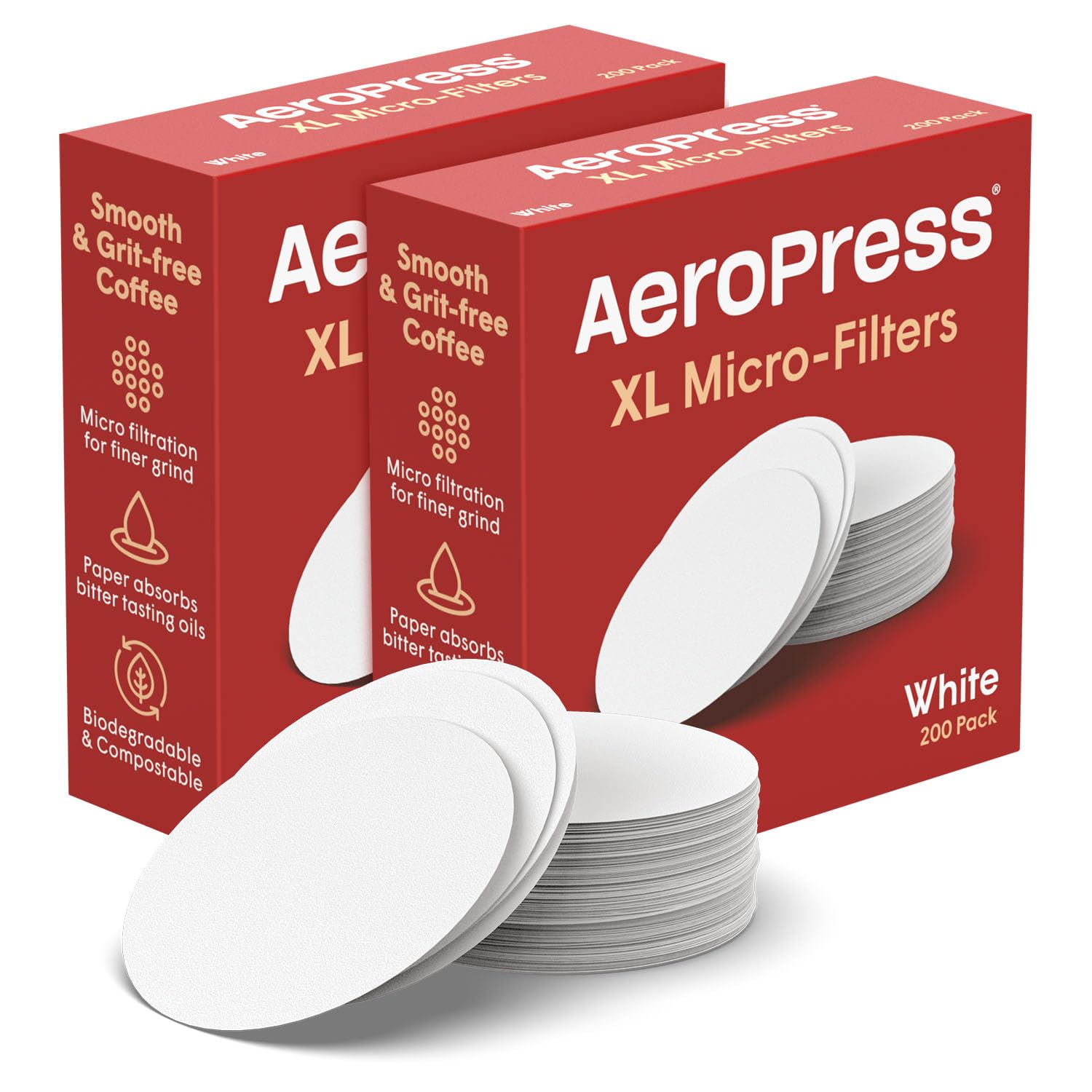 AeroPress XL coffee maker with white filters ready for clean brewing
