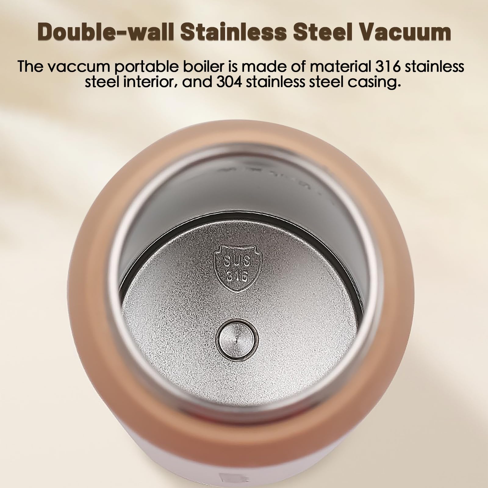 AerRoll travel kettle with 316 stainless interior for durable heating