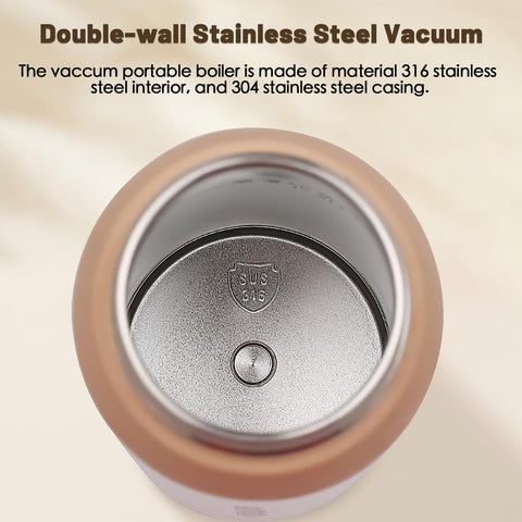 AerRoll travel kettle with 316 stainless interior for durable heating