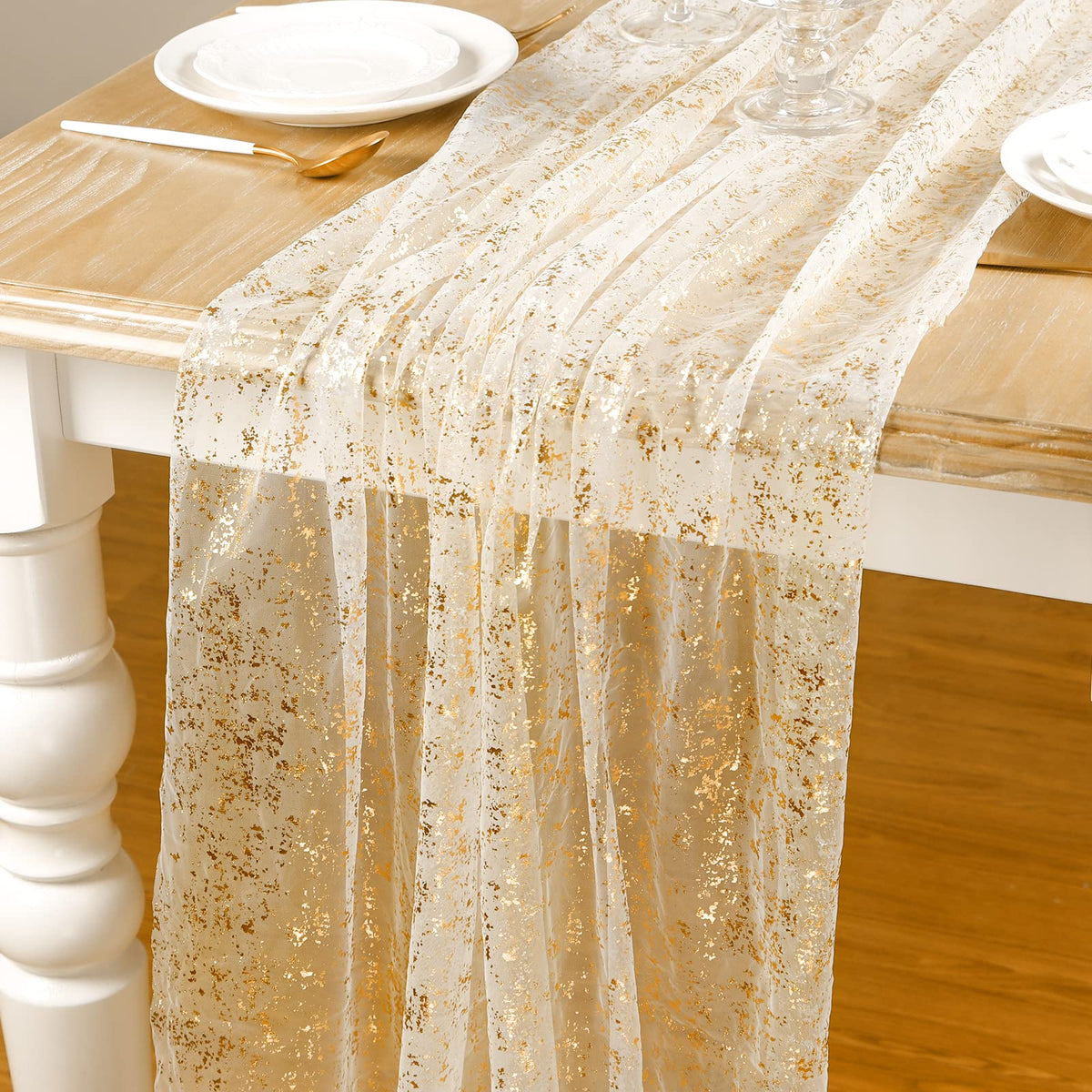 AerWo gold table runner 10ft with sequin shine for festive dining decor