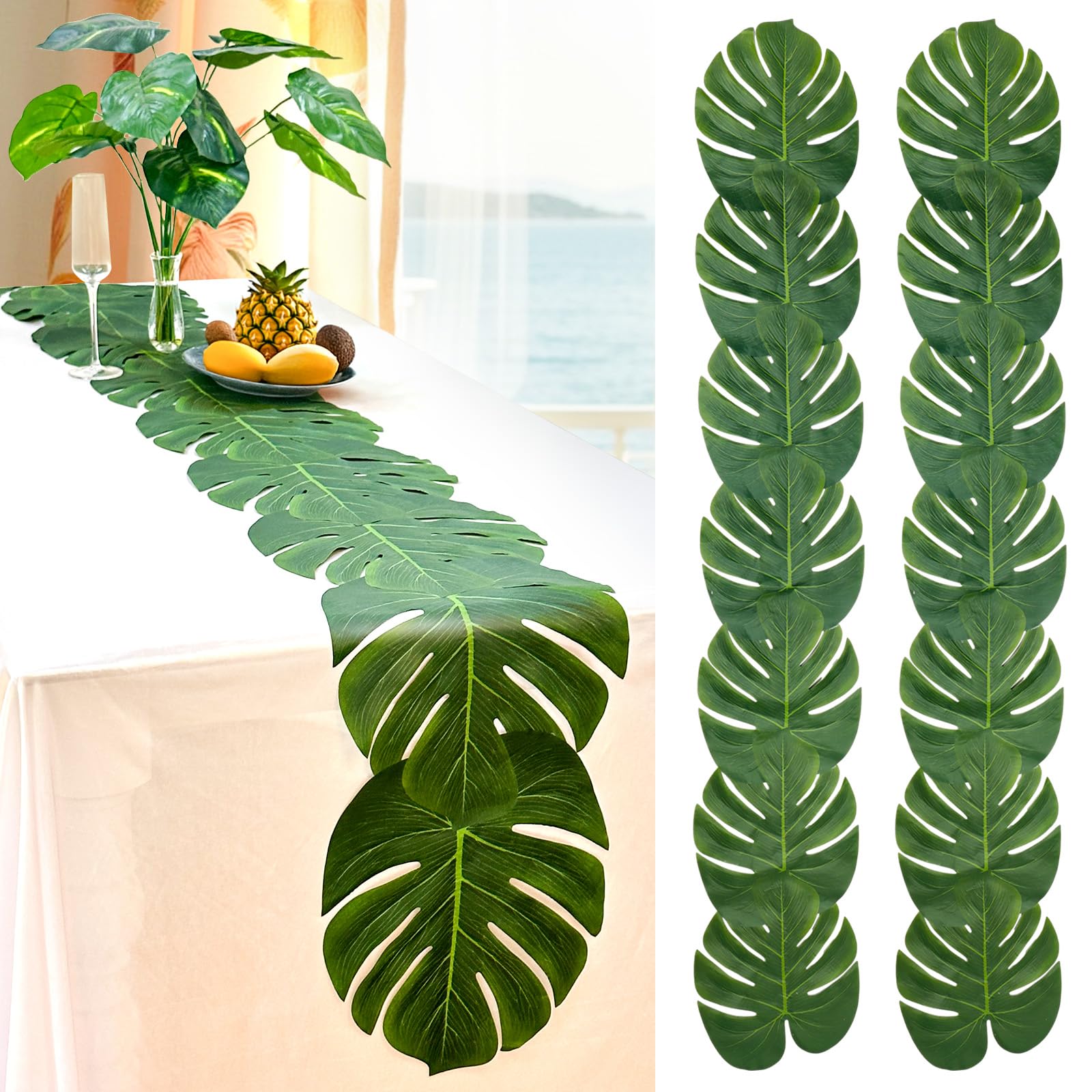 AerWo palm leaves table runner drape adds lush ambiance for tropical weddings and parties.