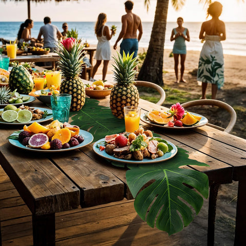 AerWo preassembled tropical table runner saves setup time and decorating effort.