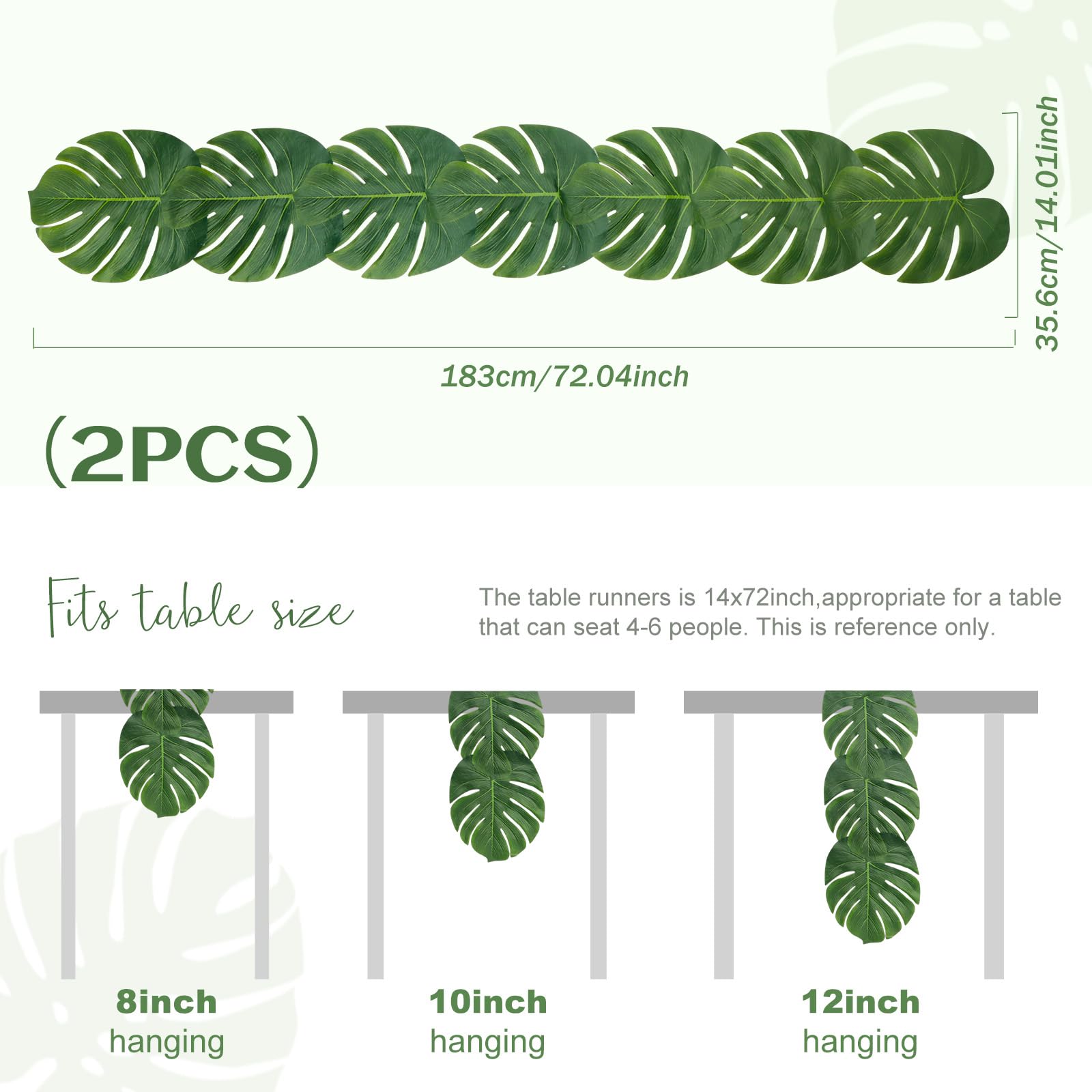 AerWo tropical leaf-pattern table runner enhances beachy luau or jungle-themed events.